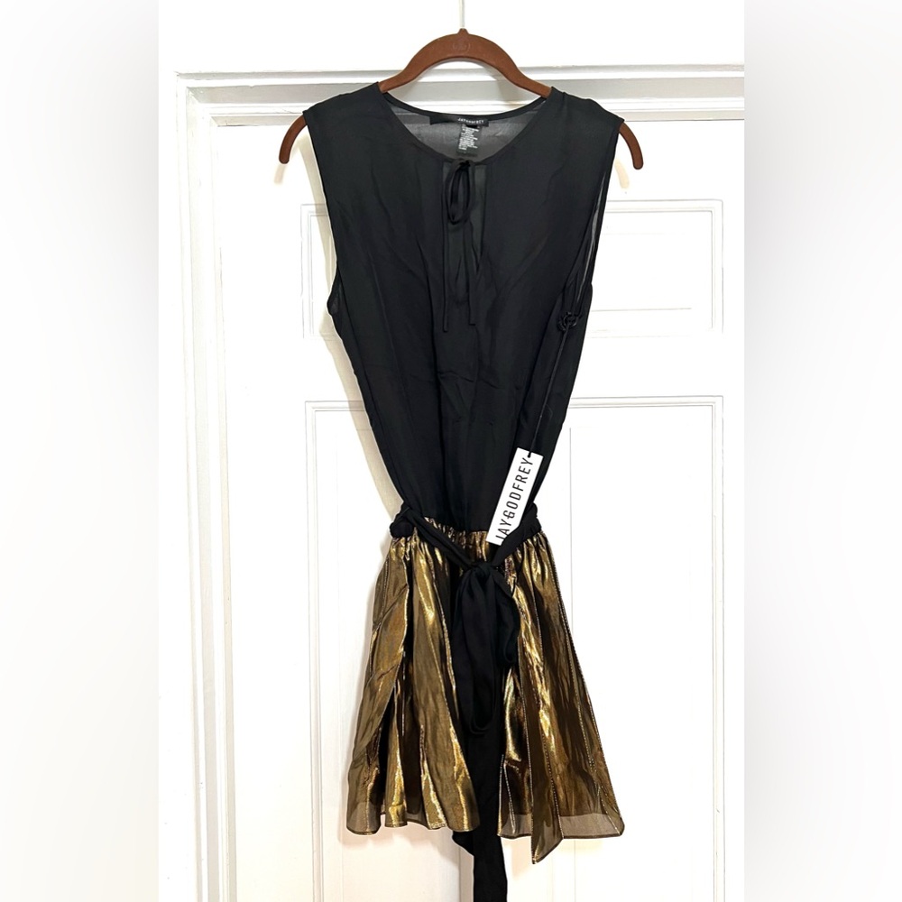JAYGODFREY Gold Metallic Black Silk Top mini dress